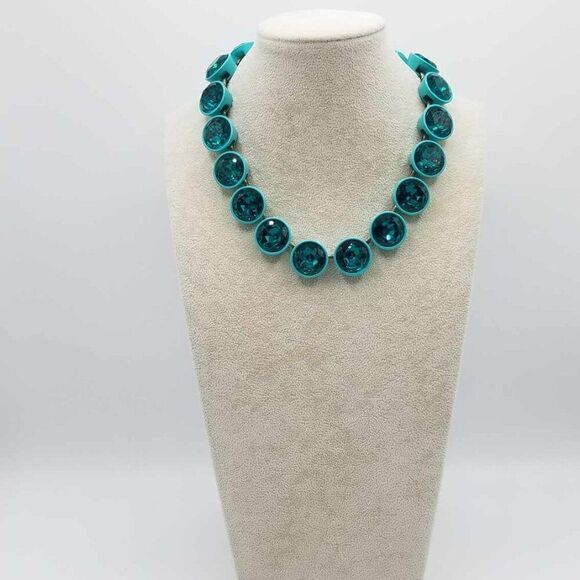 J Crew Jumbo Blue Teal Brulee Crystal Statement Necklace - Picture 5 of 12
